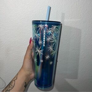 Starbucks 2023 Christmas Holiday Textured Snowflakes Blue Iridescent Cold Cup 24